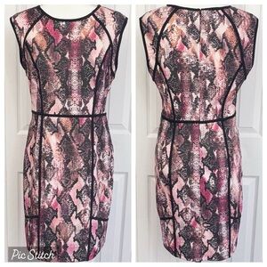 Jennifer Lopez Pink & Black Multi Reptile Snakeskin Print Sheath Dress 12
